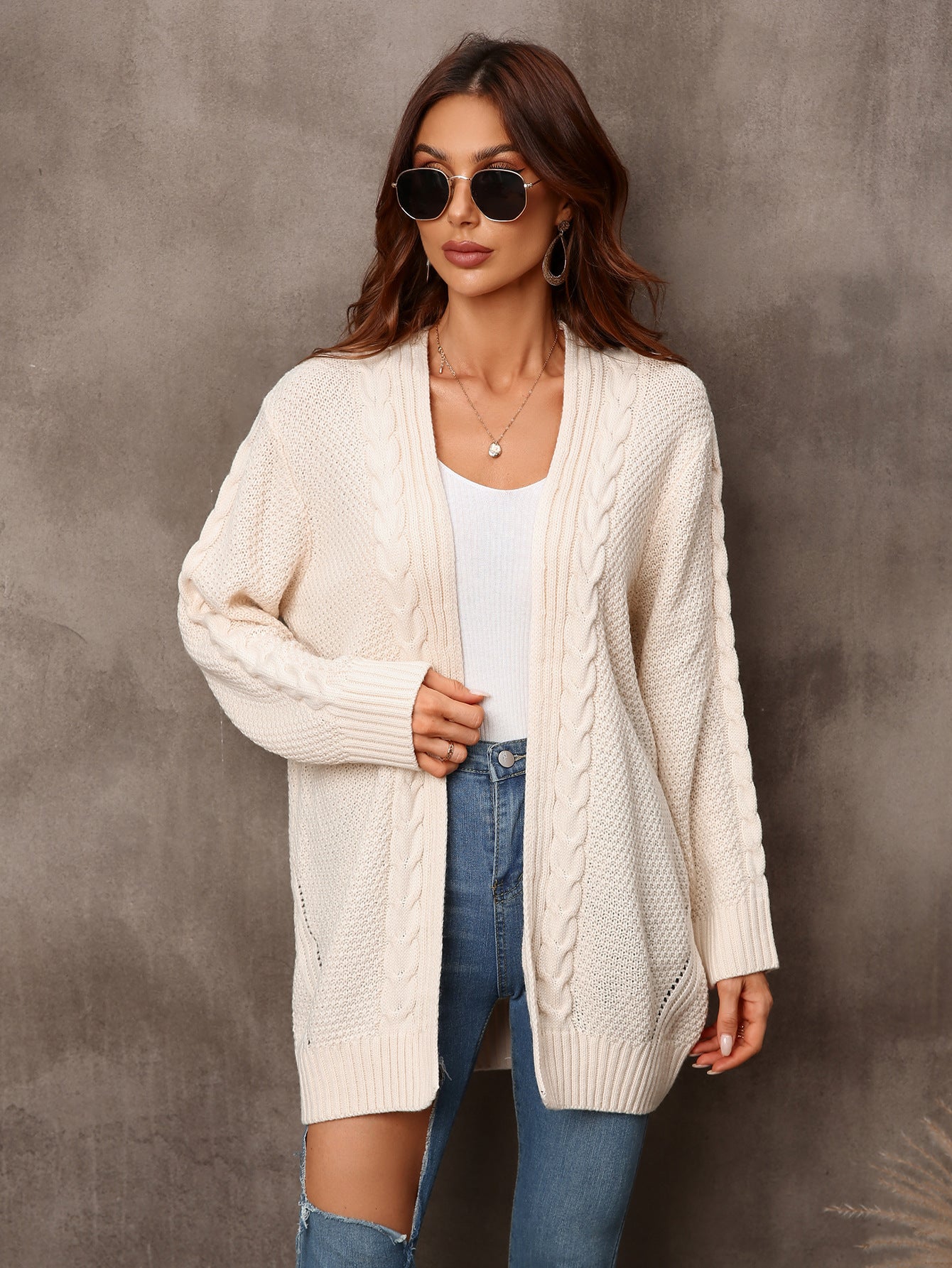 Autumn And Winter New Women's Cardigan Irregular Sweater Hollow Out Sweater Coat