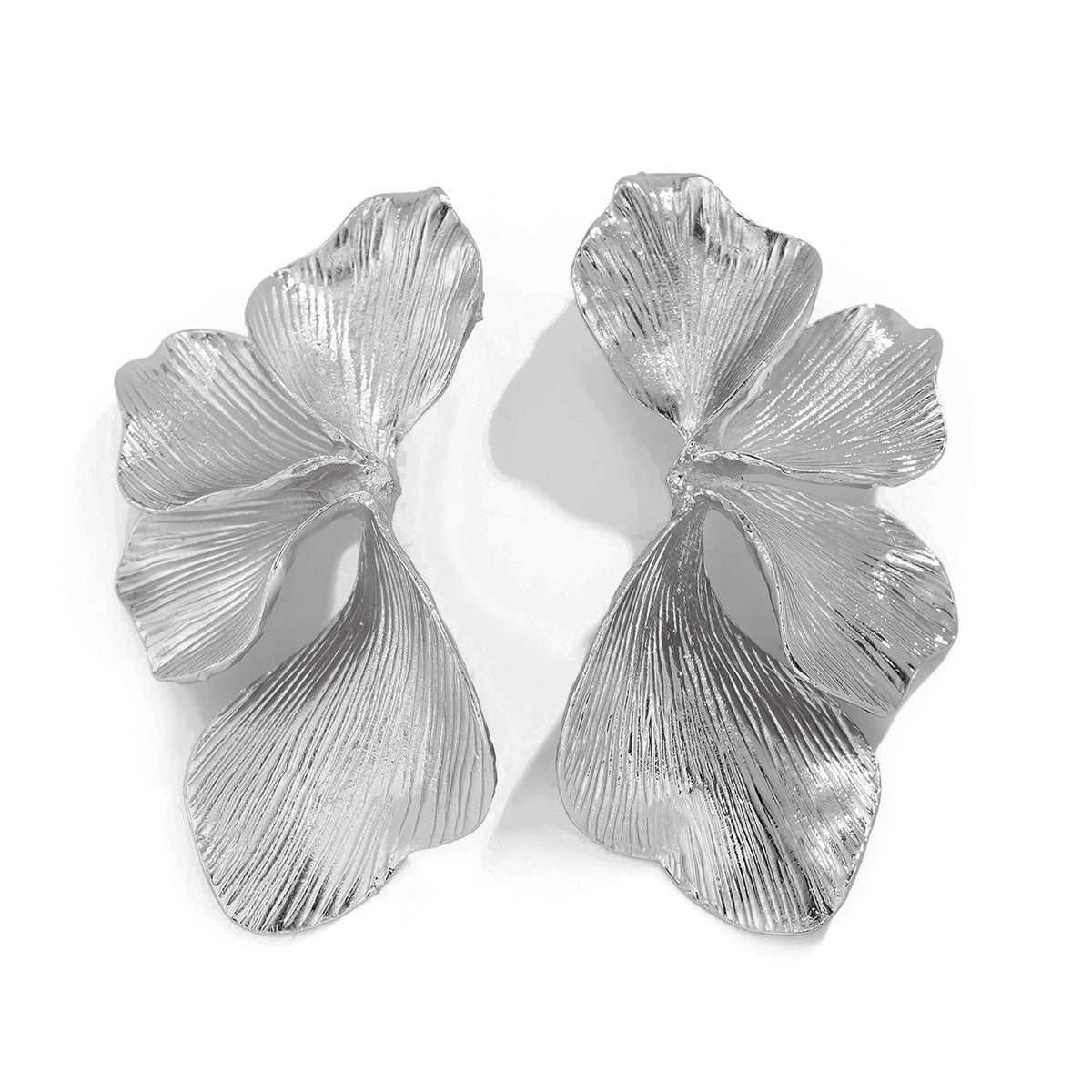 Double Layer Five Petal Flower Earrings Vintage Stripe Leaves