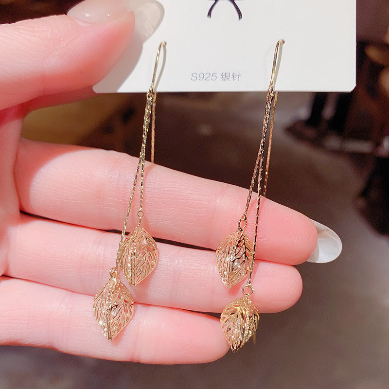 925 Silver Pin Earrings Classic Long Geometric Tassel