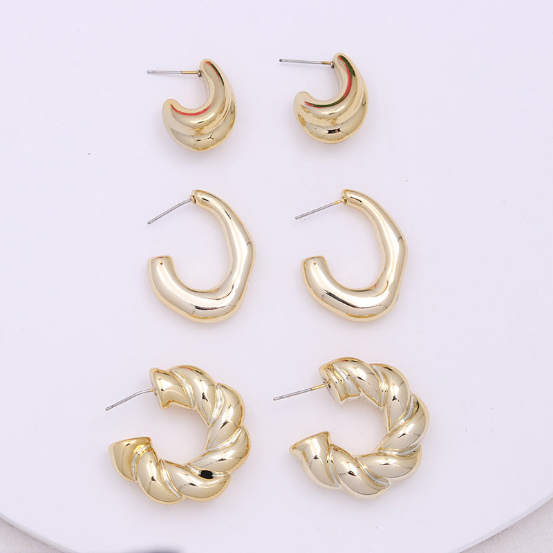 Gold-plated C- Ring Circle Three-piece Earrings Personalized Simple Acrylic