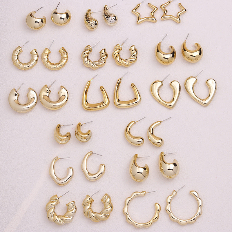 Gold-plated C- Ring Circle Three-piece Earrings Personalized Simple Acrylic