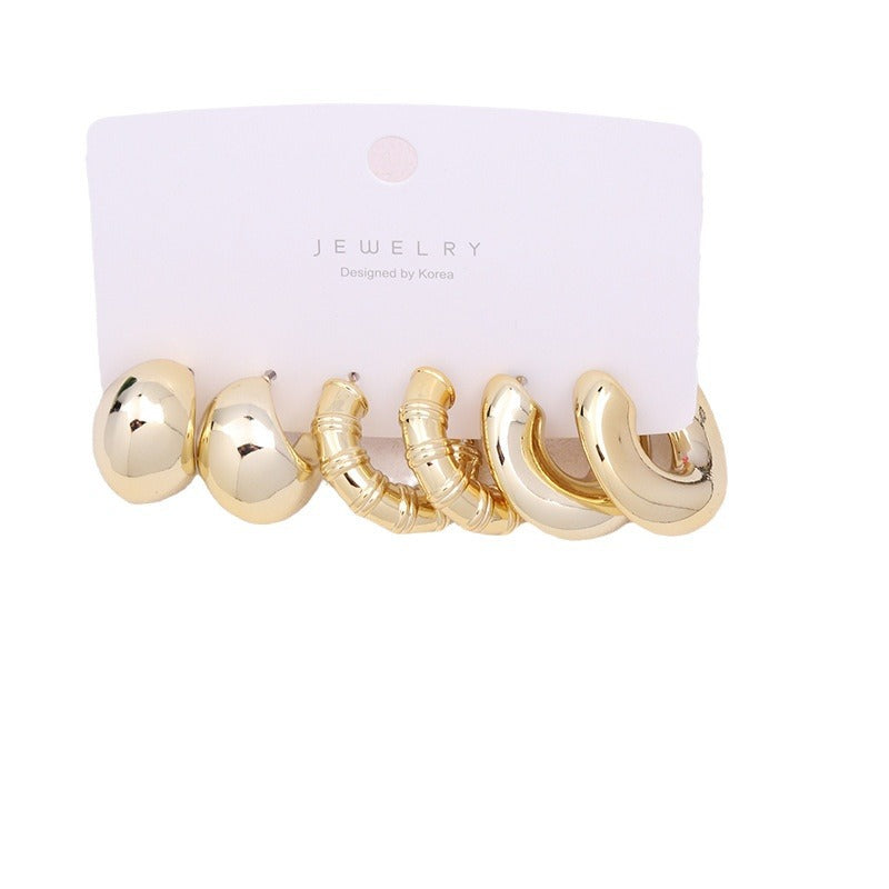 Gold-plated C- Ring Circle Three-piece Earrings Personalized Simple Acrylic