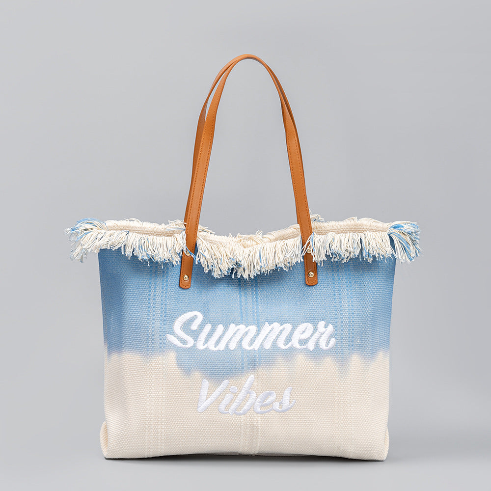 Embroidered Tote Tassel Canvas Bag Magnetic Bag Underarm Summer