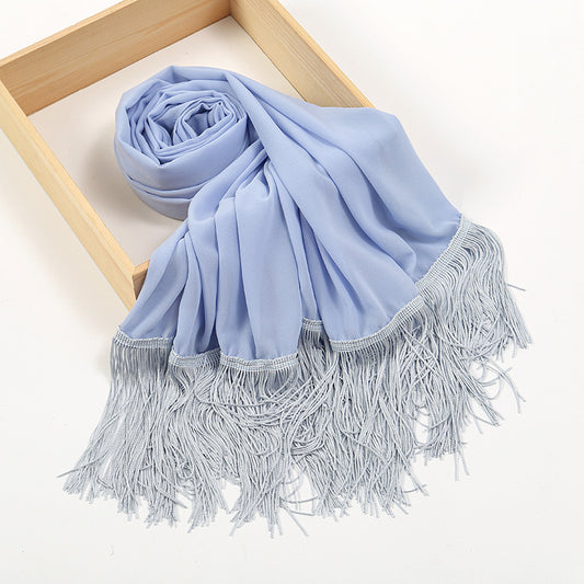 Pearl Chiffon Bubble Towel Long Fringe Decorative Scarf