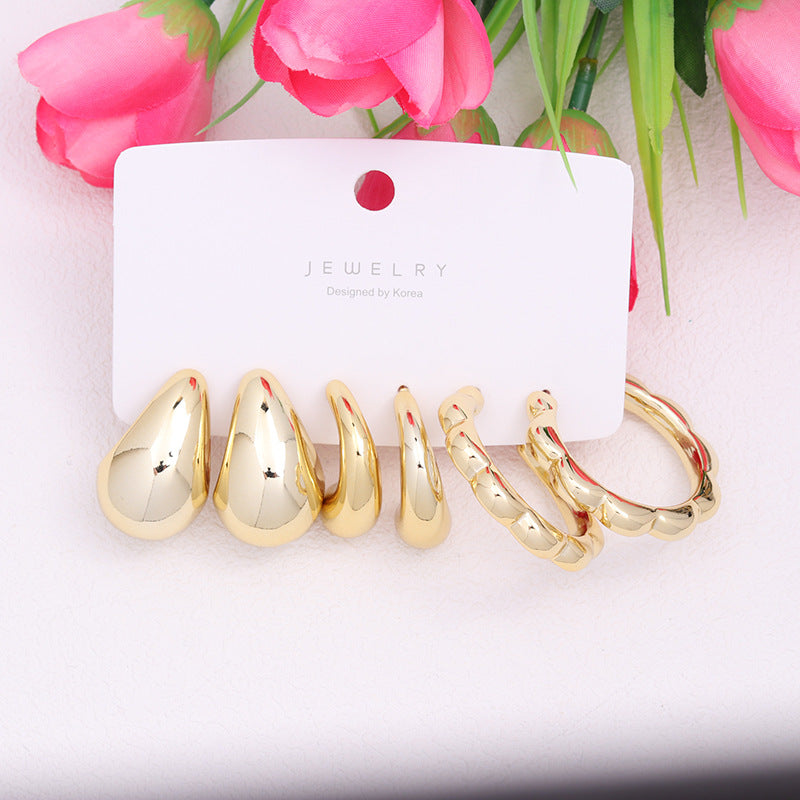 Gold-plated C- Ring Circle Three-piece Earrings Personalized Simple Acrylic