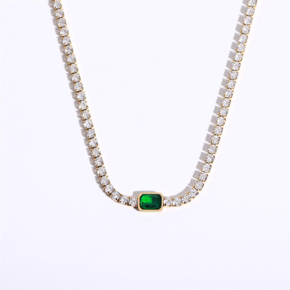 Titanium Steel European And American Tennis Zircon Necklace Emerald Choker