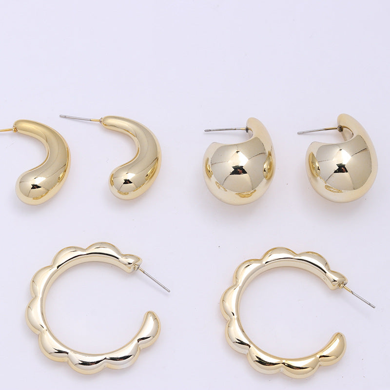 Gold-plated C- Ring Circle Three-piece Earrings Personalized Simple Acrylic