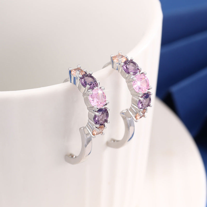 Inlaid Color Zircon Earrings Purple