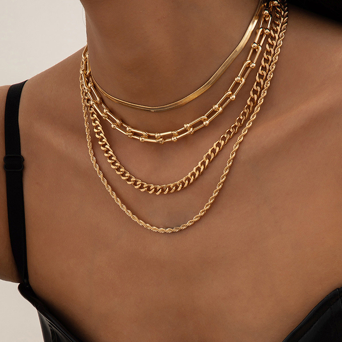 Punk Multi-layer Snake Bone Box Chain Necklace