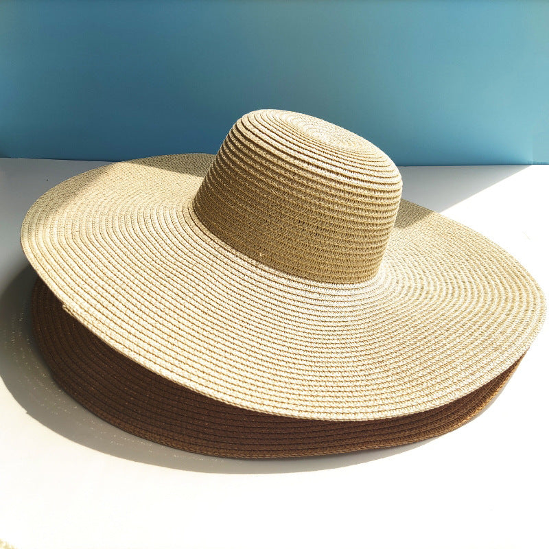 Light Board 14CM Big Brim Straw Hat Women's Sun-proof Beach Dome