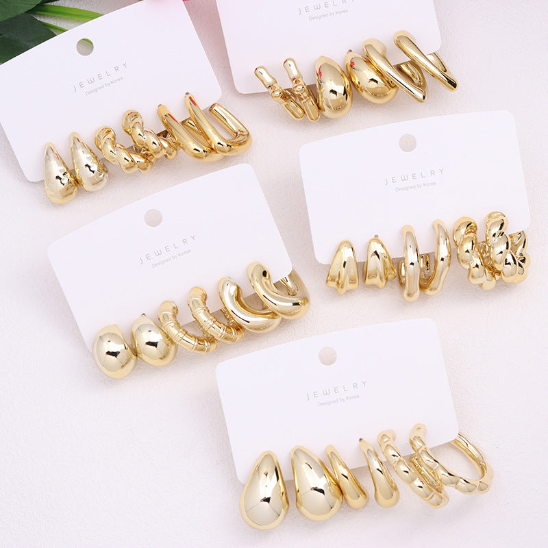 Gold-plated C- Ring Circle Three-piece Earrings Personalized Simple Acrylic