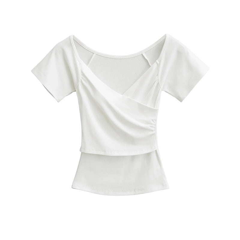 Hot Girl Cross V-neck Pure Desire Sexy Short Sleeve Slim Fit