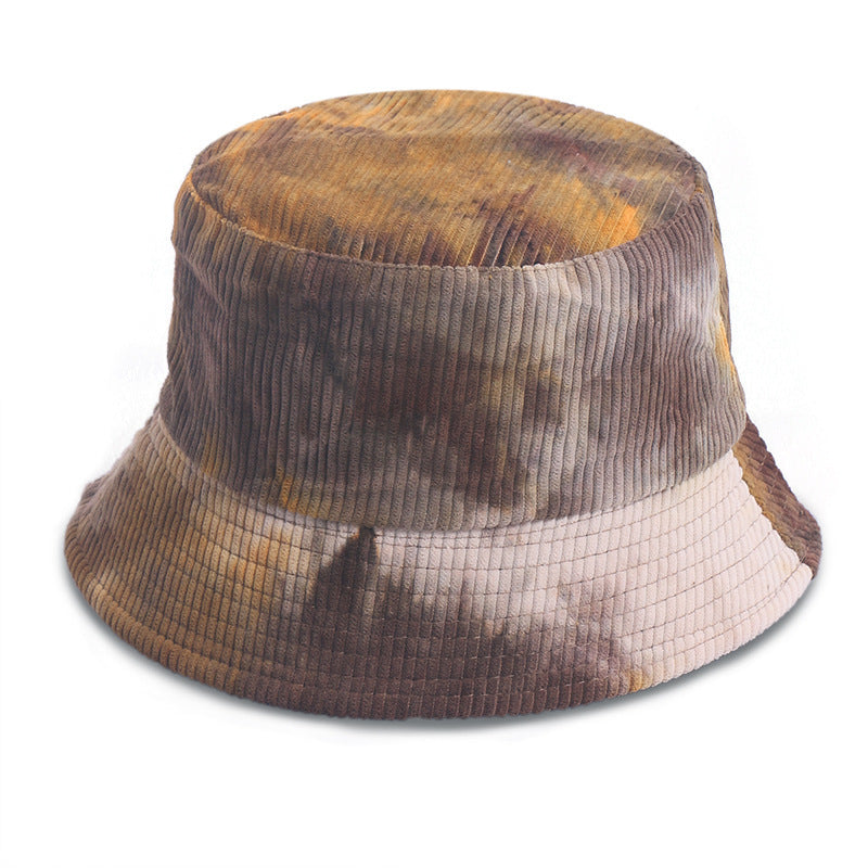 Tie-dyed Corduroy Fisherman Hat Women's Autumn And Winter