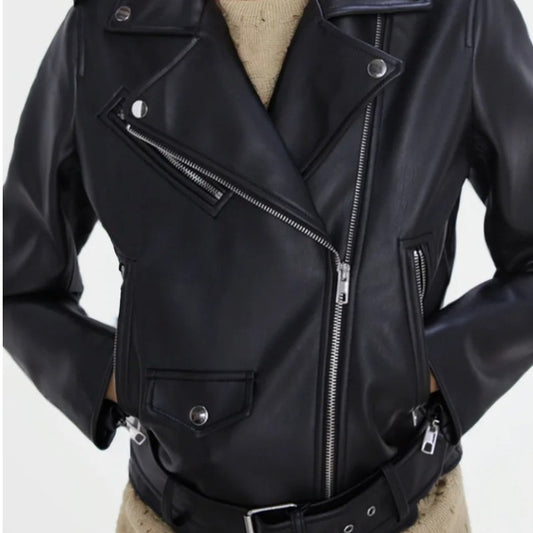 Women's Faux Leather Retro Biker's Leather Coat