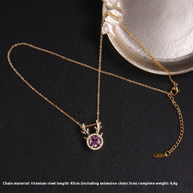 Purple Zircon Necklace Female With Hearts Pendant Ornaments