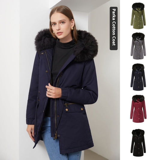 Women's Mid-length Fur Collar Coat Parker Cotton-padded Coat