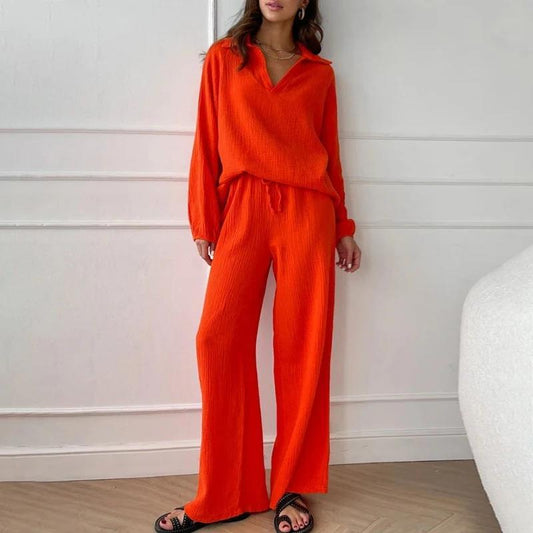 Elegant Women's Casual Top And Trousers Suit