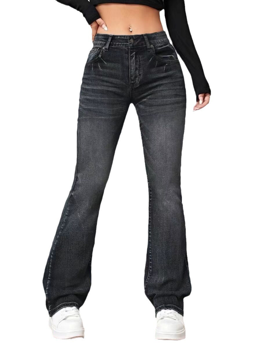 Denim High Waist Loose And Slimming Bootcut Trousers