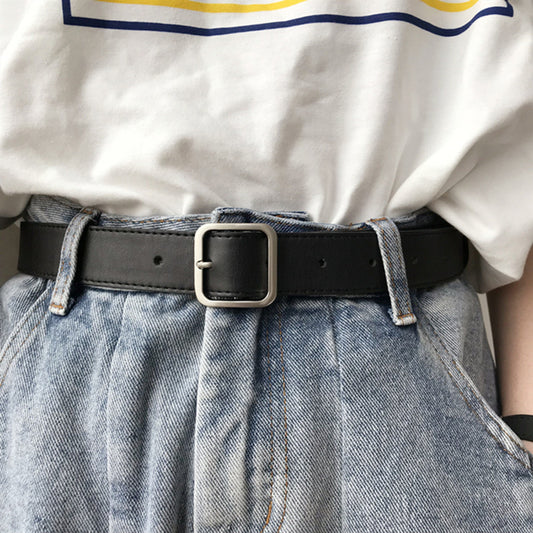 All-match Retro Metal Suqare Buckle Belt Women's Simple Decoration Jeans Belt